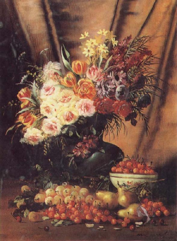 Modeste Carlier A Still life with Assorted Flowers,Cherries Pears and Quince China oil painting art